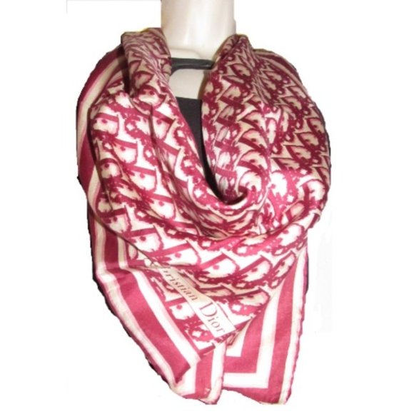 Dior Burgundy Pink Trotter Print Logo Silk Scarf - Picture 1 of 12
